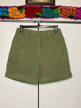 Sundance Size 2 Linen Cotton Blend Army Green High-Rise Cargo Utility Shorts